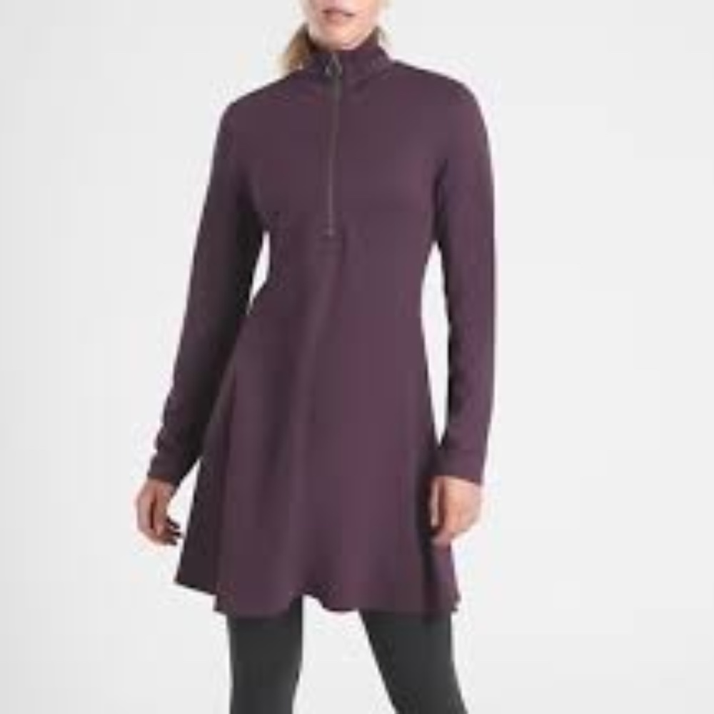 ATHLETA WOMEN'S AGATE PURPLE LONG SLEEVE DEEP DIVE DRESS  MODEST XL